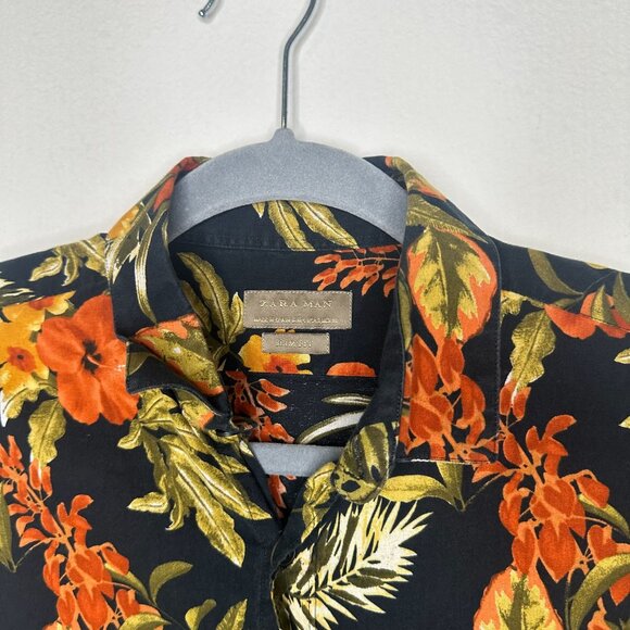 Zara Man Hawaiian Floral Print Button Up S Slim Fit Casual Summer Short Sleeve C - Picture 3 of 4